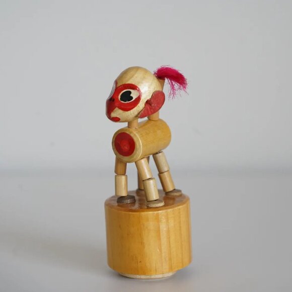VTG Wooden Thumb Puppet MONKEY Push Button Collapsible Toy 3" - Picture 4 of 6